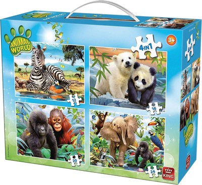 KING - 4 Puzzles 12-16-20-24 piezas Animales del Mundo -  - KING05321