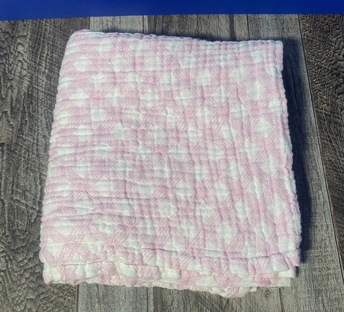 Pink White Square Stripe Print Muslin Cotton Swaddle Soft