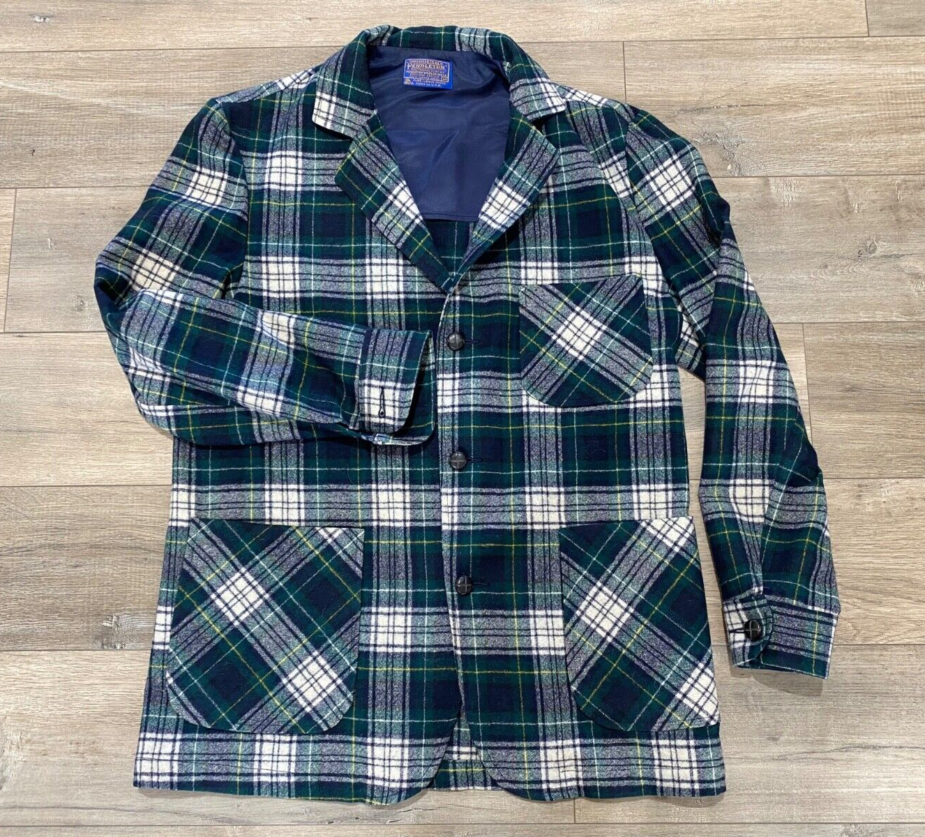 70s PENDLETON マッキーノウール ジャケット 49-1-2 Pendleton 70's Wool Blue Plaid 49er Mens M Cruiser Mackinaw Jacket