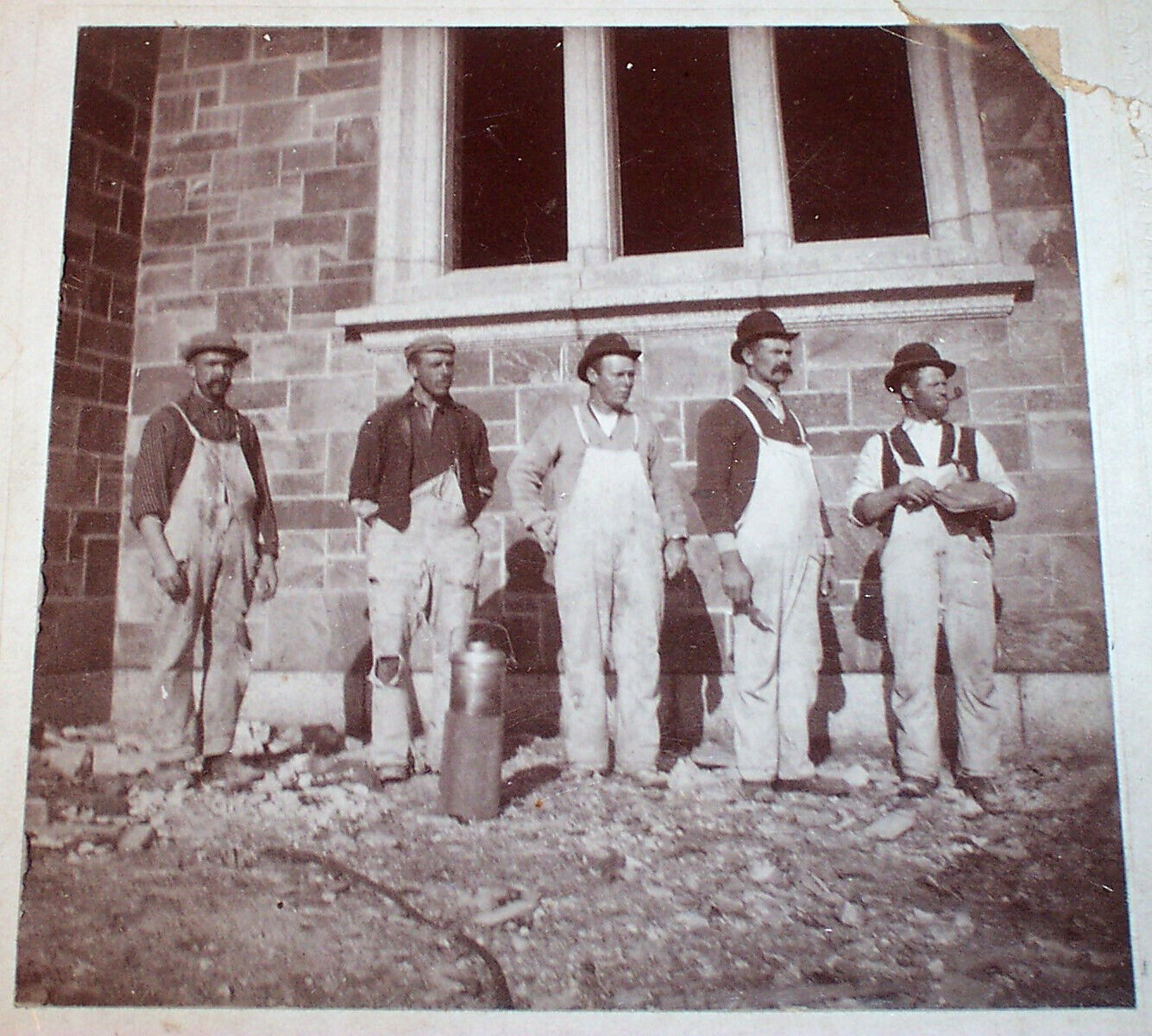 circa 1890 antique photo Workmen ; possibly Italian Immigrant Stone Masons Tools