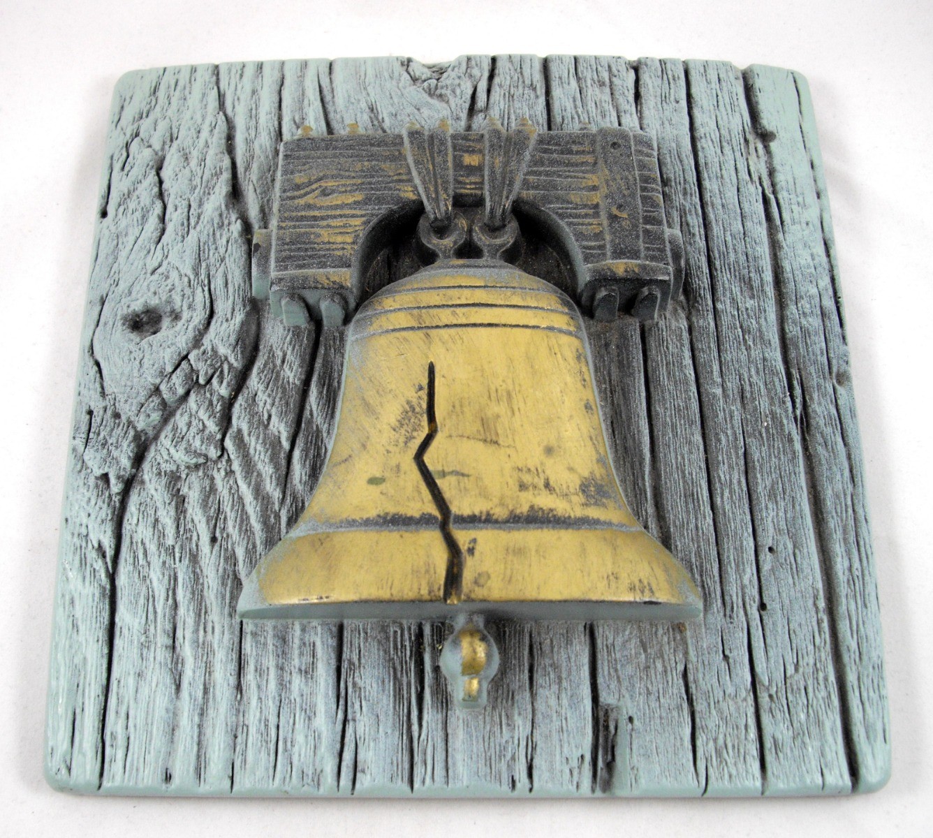 Miller Studio Chalkware Liberty Bell Plaque Blue Gold Tone 1975 Vintage 6 3/4