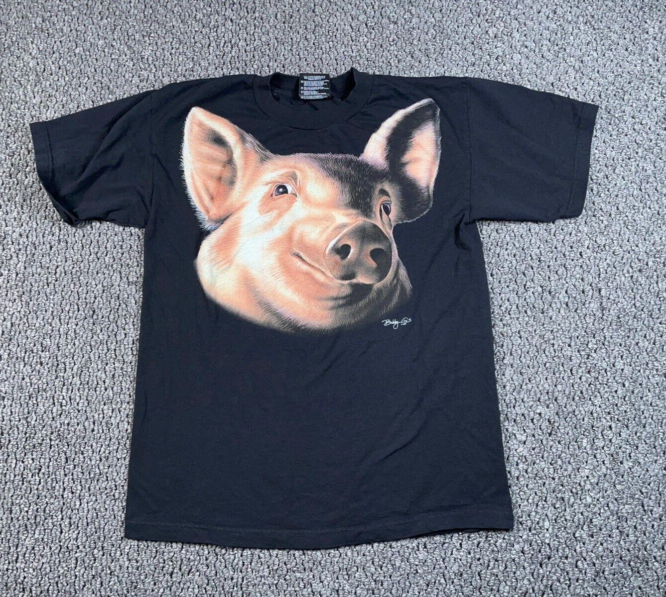 00s Bobby G’s 大判 アニマルプリントTシャツ L Pig 古着 VTG 90s Bobby G's Pig Print T-Shirt Adult Large Black 1997 Trinity