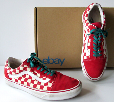 Vans Old Skool Red White Suede Checkered Low Top Lace Up Sneakers