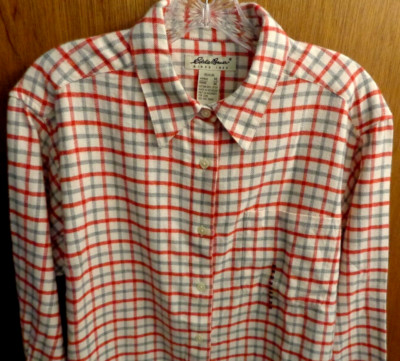 New Eddie Bauer Red Cream Check Flannel Shirt Women M 40'' chest  $38