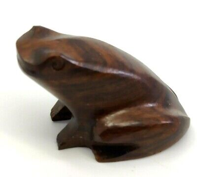 Hand Carved Smooth Dark Wood Frog Figurine Mexico