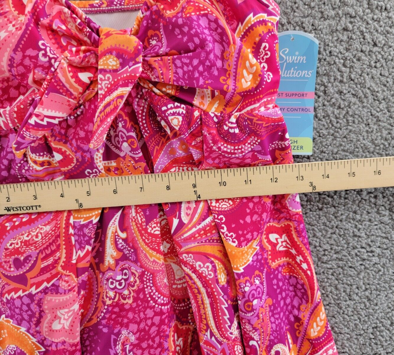 Swim Solutions Tummy-Control Bow-Front Swim Dress Women's 8 Fuchsia Pull On - Picture 6 of 14