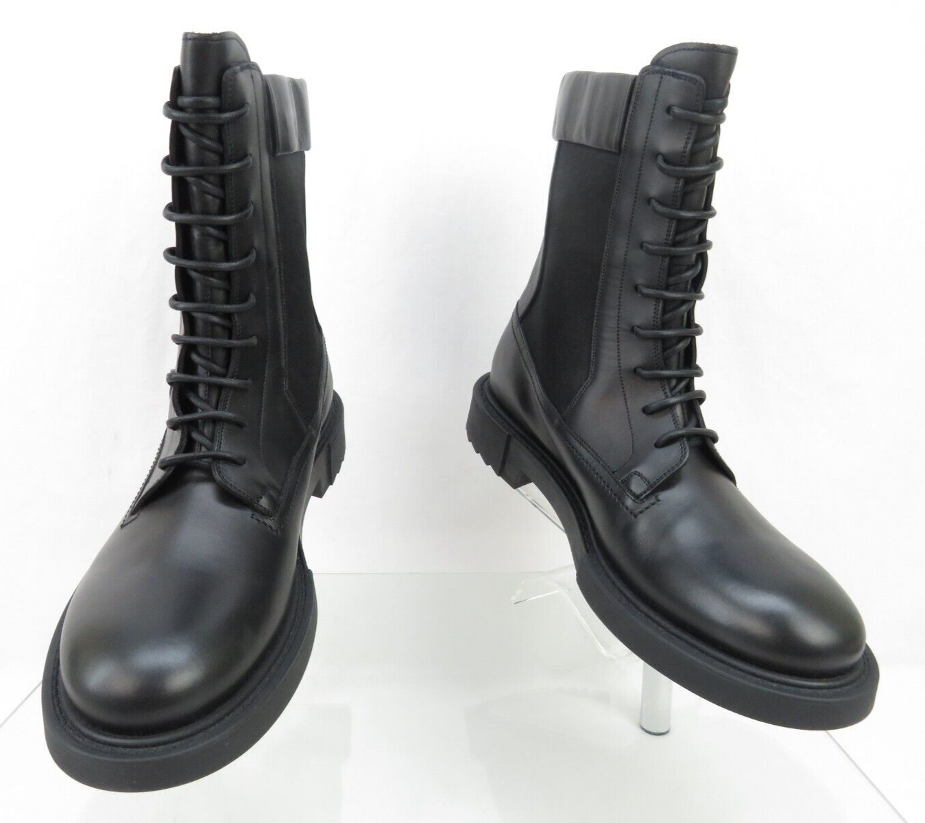 Pre-owned Ferragamo Iglesias Black Leather Gancini Logo Pull Chelsea Combat Boots 10.5 D