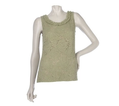 Kathleen Kirkwood Stylish Garden Roses Stretch Lace Cami Green 1X NEW A217226