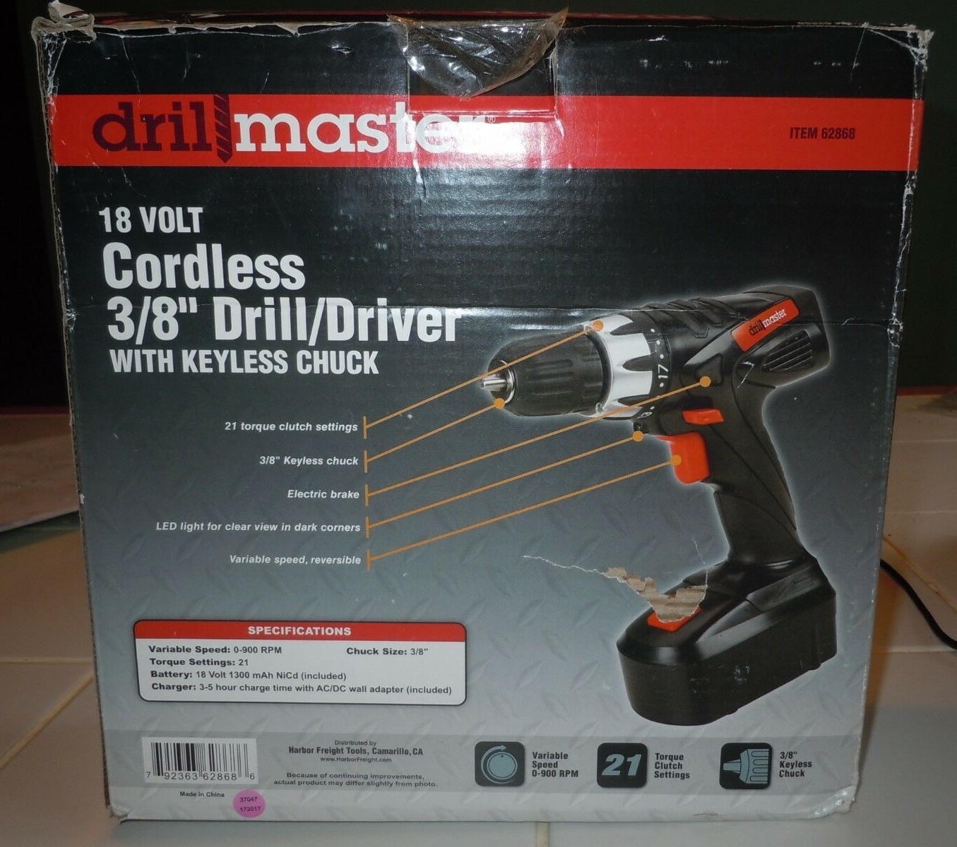 DRILL MASTER 18 v VOLT CORDLESS 3/8 CHUCK DRILL WITH BATTERY & CHARGER NEW
