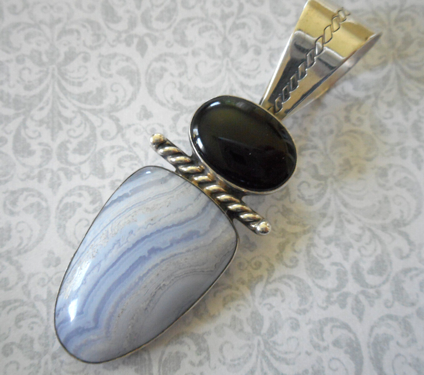 Jay King Oxidized 925 Sterling Silver Agate Onyx Pendant