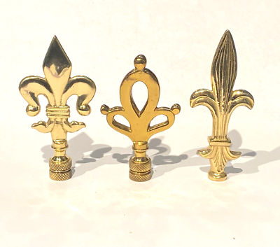 LOT OF 3 NEW Fleur De Lis Lamp Finial Polished Solid Brass old stock