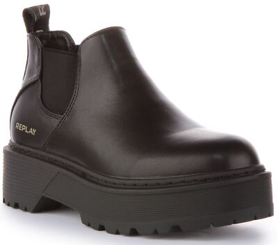 Pre-owned Replay Luisa Tiny Lightweight Eco Pull On Vegan Boot Black Womens Us 4 - 9