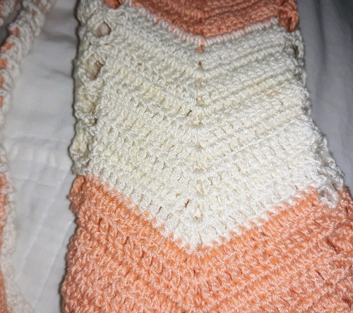 Vintage  Hand Crochet Apron Peach and Cream Colors