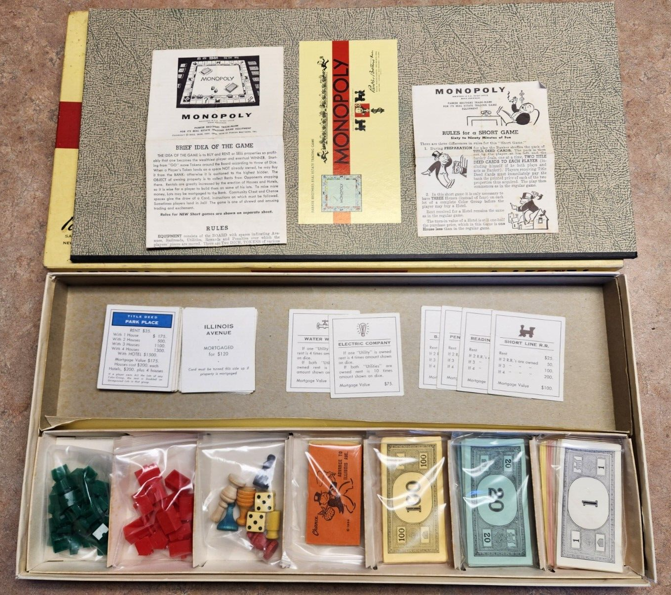 1946 MONOPOLY Yellow Box Board Game Parker Brother COMPLETE