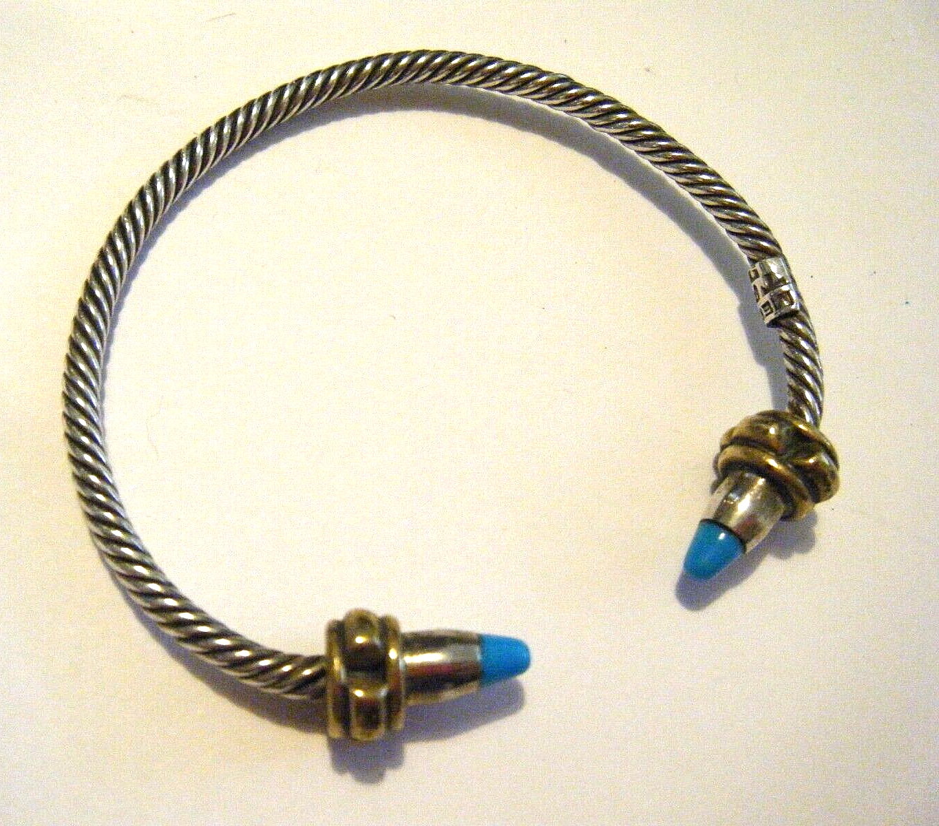 Vintage 70s Taxco Mexico Sterling Silver Cable Cuff Brass