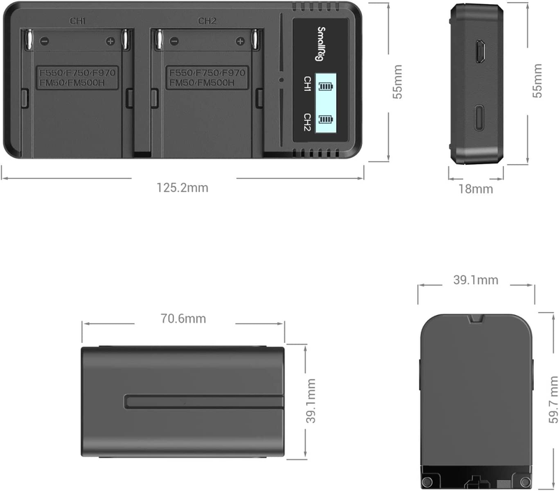 Battery Charger Set for Sony NP-F970 Battery 7800mAh, Double Slot Charger with L