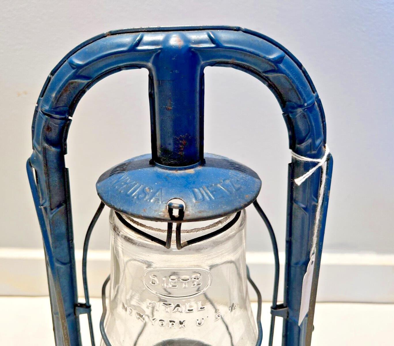 Antique Dietz Monarch Blue Lantern Clear  Globe New York USA