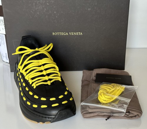 Pre-owned Bottega Veneta $950  Mens Leather Black/yellow Sneakers 9.5 Us 578305 1013