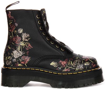 Pre-owned Dr. Martens Dr Martens Lace Up Sinclair Roses Heeled Womens Boots Black Flower Us 5 - 9