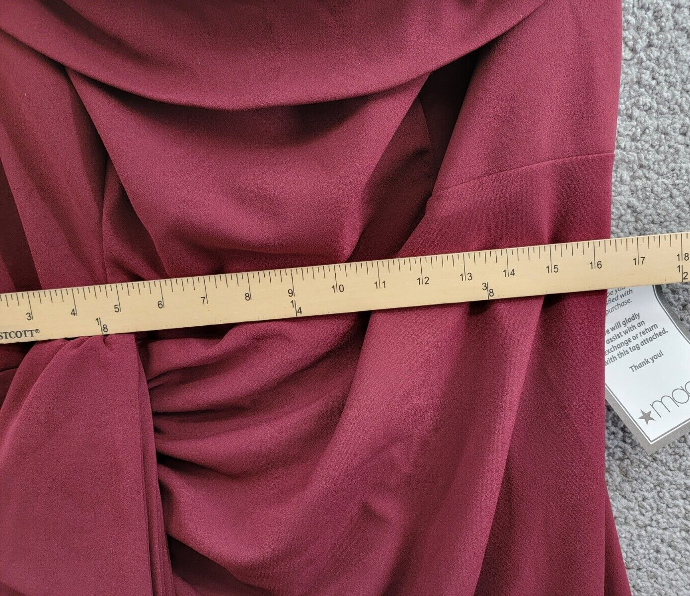 Xscape Plus Size Draped Off-the-Shoulder Gown Women's 20W Burgundy Slit Lined~ - Picture 6 of 15