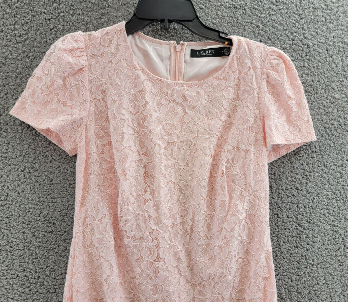 Lauren Ralph Lauren Lace Puff-Sleeve Cocktail Dress Women's 8 Pink Opal + - Picture 3 of 17