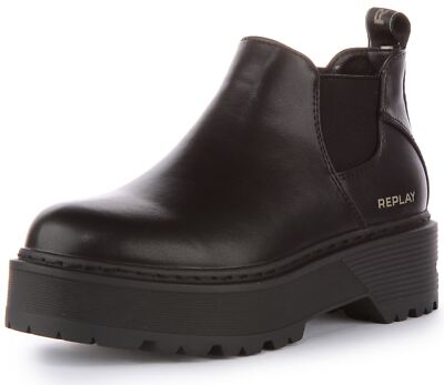 Pre-owned Replay Luisa Tiny Lightweight Eco Pull On Vegan Boot Black Womens Us 4 - 9