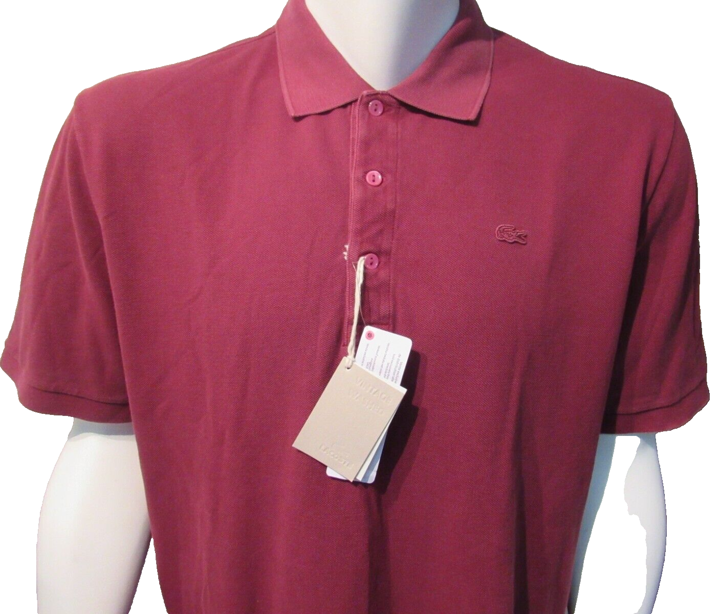 ラコステ　ポロ　VINTAGE WASHED Lacoste Vintage Washed Polo Shirt Sz 7 2XL Magenta Dandy
