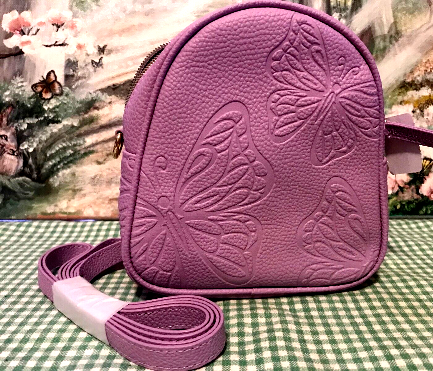 BUTTERFLY CROSS BODY BAG PURSE PURPLE BATH & BODY WORKS TRAVEL COSMETIC STRAP