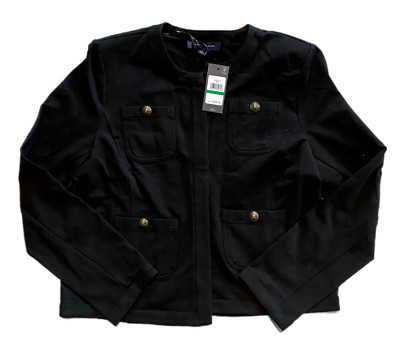 NWT WOMEN'S TOMMY HILFIGER LARGE L CROP SWEATER TOP SHIRT $109 RETAIL BLACK