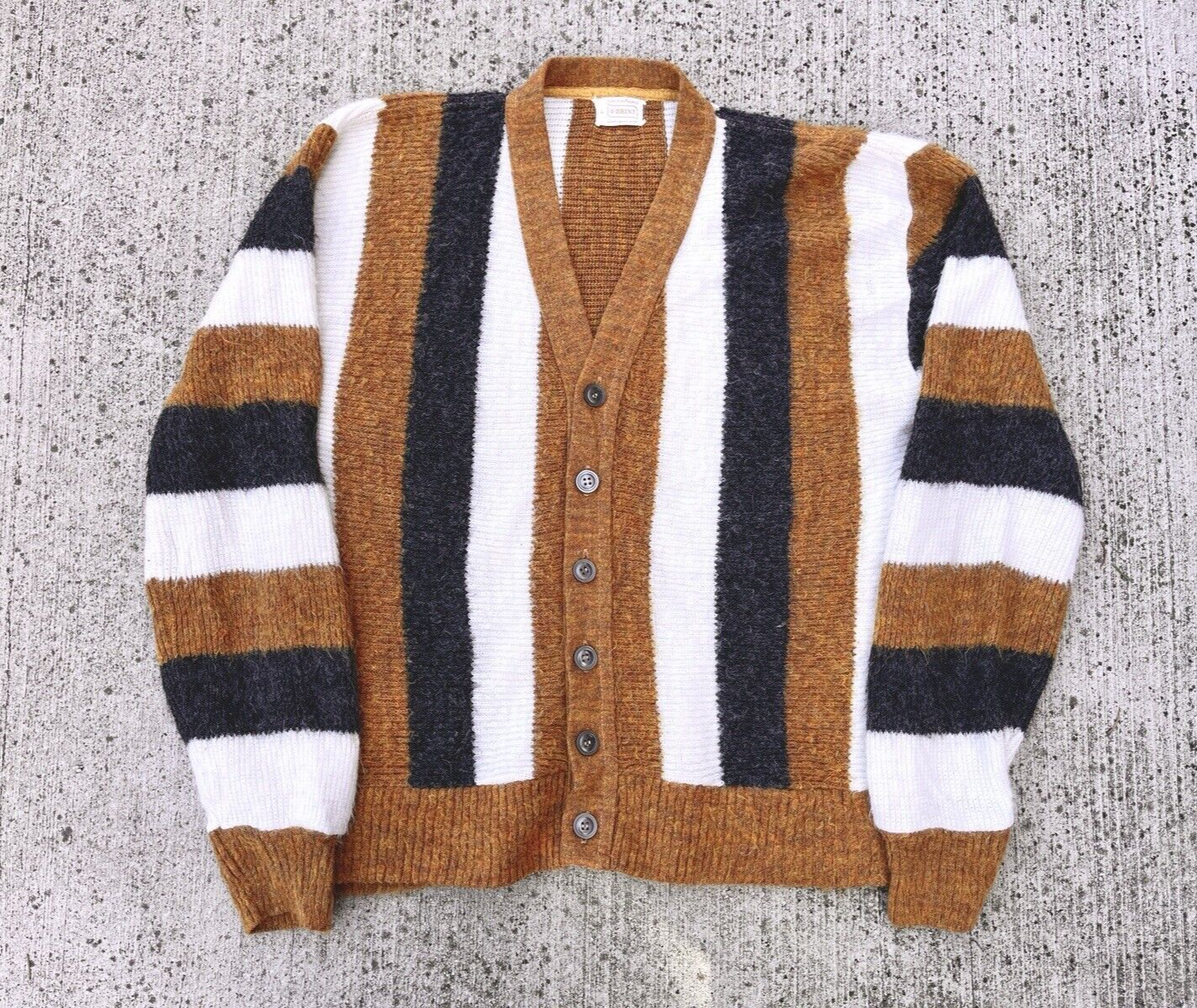 1960s Brent Striped Mohair Shaggy Striped Cardigan Sweater 1960s Brent Striped Mohair Shaggy Striped Cardigan Sweater