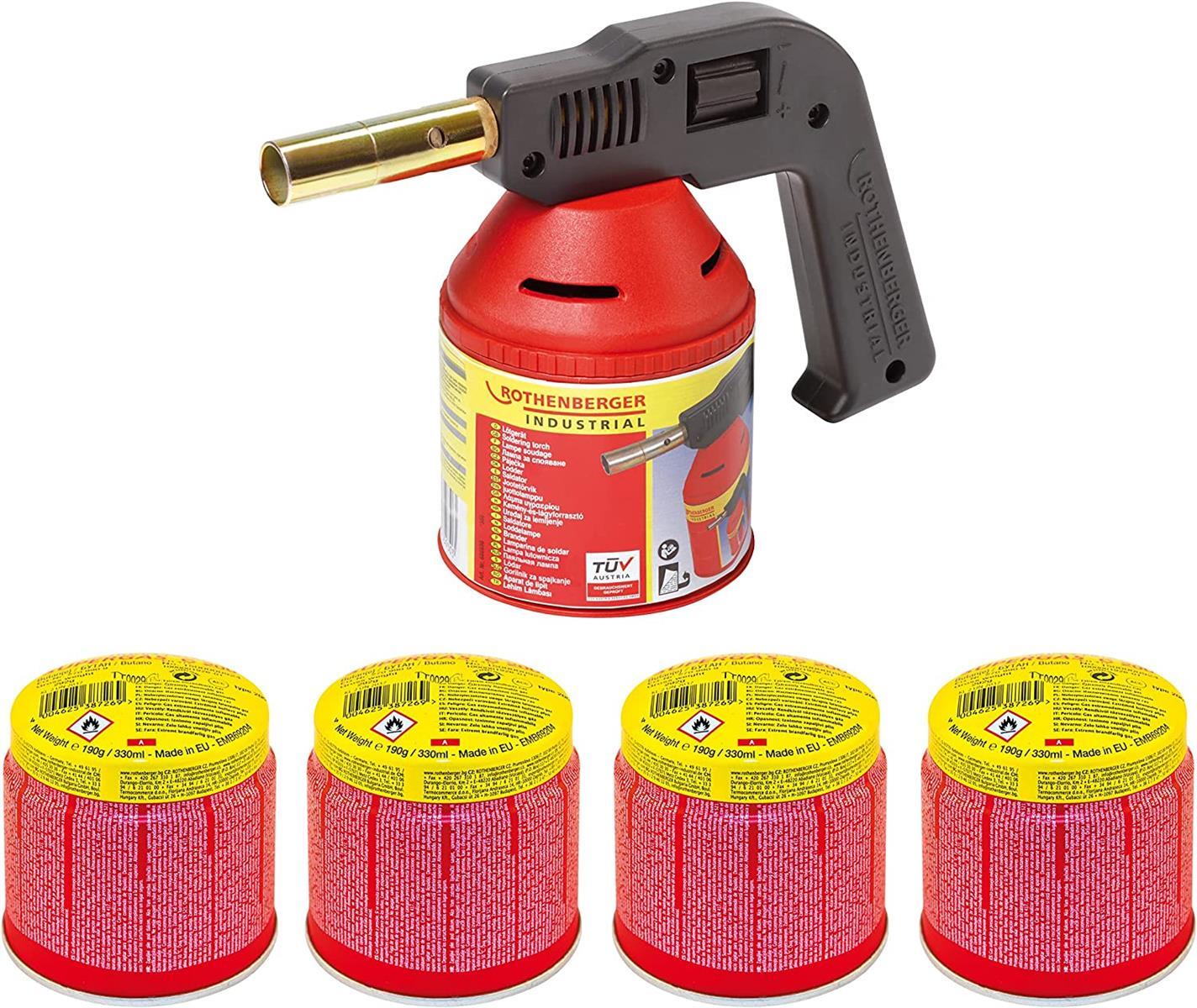 Rothenberger RoFlame Premium Weichlöten 650°C Lötlampe + 4x Supergas C200