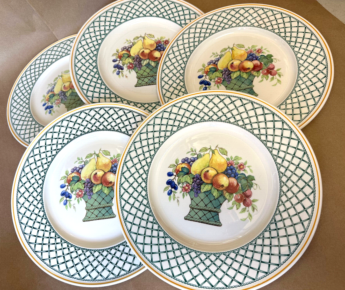 5 Dinner Plates Villeroy Boch Basket Germany Trellis Fruit