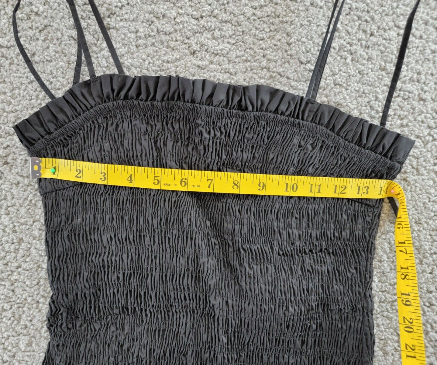 En Saison Smocked Bubble Hem Mini Dress Womens L Black Self-Tie Back Zip Closure - Picture 6 of 15