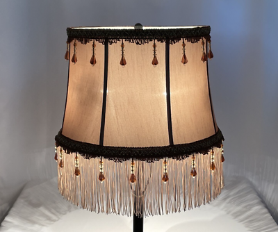 Victorian Art Deco Style Drum Lamp Shade Beige Gold Brown Bead