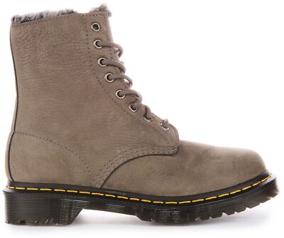 Pre-owned Dr. Martens Dr Martens 1460 Serena Faux Fur Lined Nubuck Lace Up Womens Boot Grey Us 4 - 9