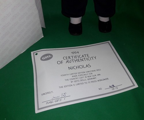 GOTZ DOLL 18” NICHOLAS LIMITED EDITION SIGNED NUMBERED KANEKALON WIG TAG COA BOX