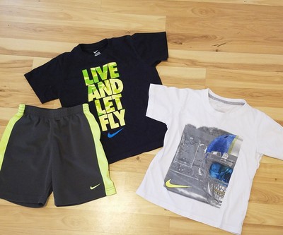 Boys NIKE Outfit Size 7 Shirt Shorts Gray Black Neon 