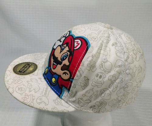 Super Mario Hat Brothers Flat Bill Cap Nintendo Enemies White Video Games Sm Med