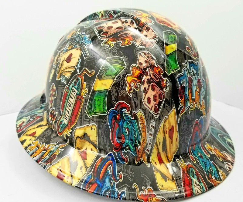 FULL BRIM Hard Hat custom hydro dipped NEW WICKED GAMBLER OSHA APPROVED NEW
