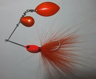 MUSKY PIKE BASS BUCKTAIL BLACK ORANGE TAIL WITH #8 INDIANA LPI LAZER BLADE