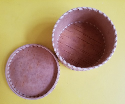Birch Bark Hand Carved Round Trinket Box Russian