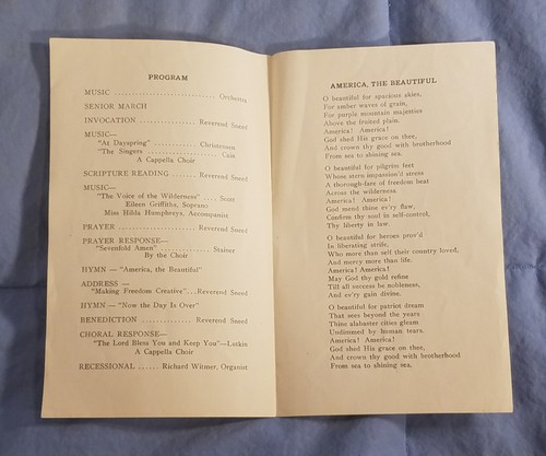 Vintage 1947 Rockford Illinois West High School Baccalaureate Service Program