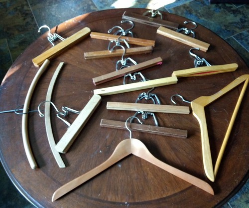 Lot Of 15 Vintage Wooden Clothes Hangers., Traditional and clamp style