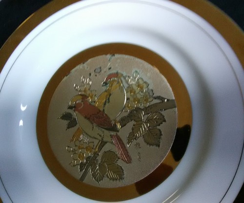 The Art Of Chokin BIRD Gilded gold and silver engraved Decorative Plate Japan 6'