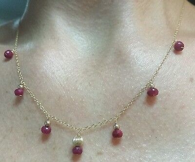 2cts Faceted Ruby 14k solid gold chain beads pendant 16 inch Necklace 