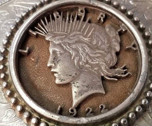 1922 Laser Cut SILVER PEACE DOLLAR Belt Buckle / Rare!! Nice!!