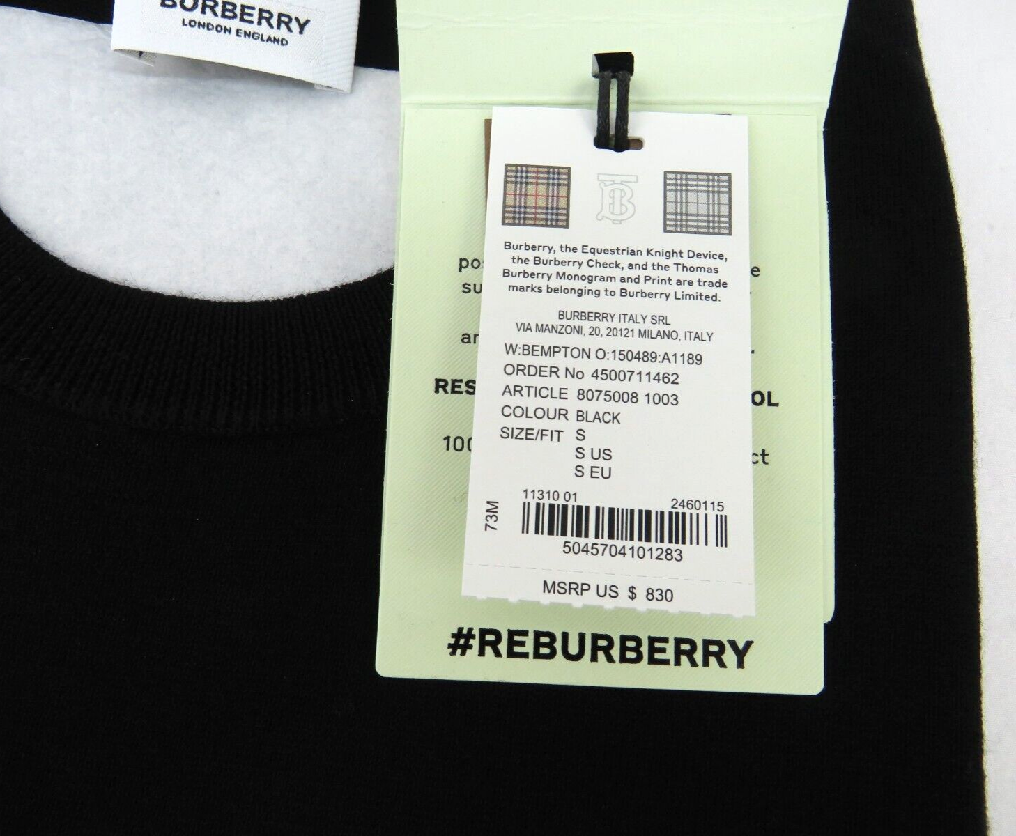 Pre-owned Burberry $830  Bempton Black Merino Wool Elbow Check Patches Pullover Sweater S