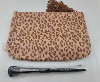 FARAH F.A.R.A.H Contour 218M Blue Brush & Ipsy Cheetah Leopard Glam Makeup Bag