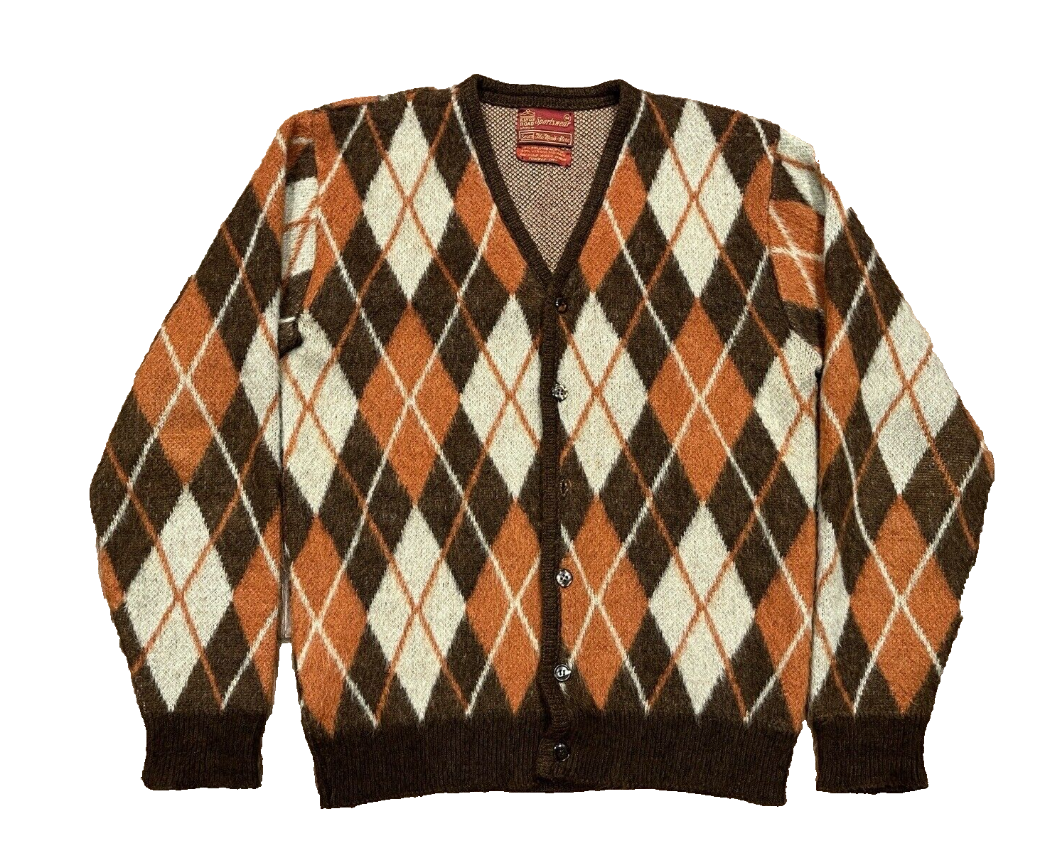 Vintage 60s 70s Sears Mohair Shaggy Cardigan Argyle pattern Grunge