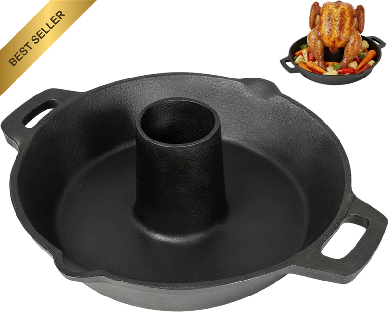 Cast Iron Chicken Roaster, Pre-Seasoned Beer Can Chicken Holder and Upright Poul
